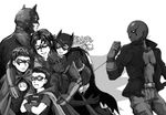  2girls 5boys batgirl batman batman_(series) belt black_bat brother brother_and_sister brothers bruce_wayne cape cassandra_cain caught damian_wayne daughter dc_comics dick_grayson domino_mask family father father_and_daughter father_and_son frown gloves hug jacket jason_todd mask monochrome multiple_boys multiple_girls muscle nightwing pixiv_manga_sample red_hood red_hood_(dc) red_robin robin_(dc) siblings sister sister_and_brother son stephanie_brown string tim_drake 