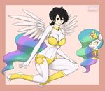  black_hair breasts cosplay costume crown cutie_mark equine female friendship_is_magic gold hair horn human kloudmutt mammal multi-colored_hair my_little_pony necklace princess princess_celestia_(mlp) purple_eyes royalty sitting socks sparkles winged_unicorn wings 