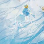  1girl blonde_hair blue_capelet blue_skirt capelet classicaloid footprints frilled_capelet frills from_above full_body octahooves outdoors pyotr_illyich_tchaikovsky_(classicaloid) short_hair skirt snow solo walking winter 