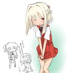  blush carrot half_updo hidamari_sketch kagami_uekusa multiple_girls nazuna nori school_uniform skirt smile translated 