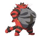 anthro belly_overhang belt big_cheeks black_body black_fur breath chubby_cheeks facial_tuft fatpad fattybread felid feline fur generation_7_pokemon green_pupils grey_body grey_fur hands_on_hips hi_res incineroar male mammal markings moobs multicolored_body multicolored_fur nintendo obese obese_anthro obese_male overweight overweight_anthro overweight_male panting pokemon pokemon_(species) pupils red_body red_fur ring_(marking) solo stretch_marks tail teeth teeth_showing thick_arms thick_thighs tuft weight_gain wrestler yellow_sclera