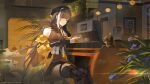  1girl artist_request bar_(place) bar_stool black_gloves black_skirt black_thighhighs breasts cafe cat coffee_maker coffee_mug copyright_notice cup elbow_rest fern girls&#039;_frontline girls&#039;_frontline_2:_exilium gloves head_rest heterochromia highres jacket long_hair menu_board mug official_art official_wallpaper red_eyes ro635_(girls&#039;_frontline) robella_(girls&#039;_frontline_2) second-party_source sitting skirt sleeveless_turtleneck_sweater smoke solo stool stuffed_animal stuffed_toy teddy_bear thighhighs turtleneck yellow_eyes yellow_jacket 