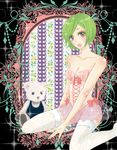  bleach green_hair kuna_mashiro lipstick makeup ribbon short_hair thighhighs underwear 