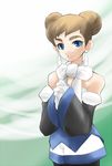  1girl blue_eyes brown_hair pokemon sheena_(pokemon) shina_(pokemon) solo 