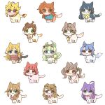  :3 ahoge animal animal_collar animal_focus animalization baba_konomi blonde_hair blue_eyes blue_hair bow bowtie braid brown_eyes cat closed_mouth clothed_animal collar flipped_hair green_eyes green_hair hair_between_eyes hair_flaps hairband hakozaki_serika highres hutaba ibuki_tsubasa idolmaster idolmaster_million_live! kinoshita_hinata kitakami_reika long_hair looking_at_viewer low_twintails miyao_miya mochizuki_anna no_humans nonohara_akane ogami_tamaki one_side_up orange_hair pink_bow pink_bowtie pink_eyes purple_hair red_hair sakuramori_kaori shimabara_elena shinomiya_karen short_hair simple_background smile tail tail_bow tail_ornament toyokawa_fuka twintails white_background 