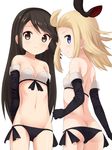  agnes_oblige arms_behind_back ass bad_id bad_pixiv_id black_eyes black_hair blonde_hair blue_eyes blush bow bra bravely_default:_flying_fairy bravely_default_(series) breasts butt_crack cleavage edea_lee elbow_gloves flat_chest from_behind gloves hair_bow hairband long_hair looking_at_viewer looking_back multiple_girls navel panties side-tie_panties simple_background smile standing tatatami3 underwear underwear_only 