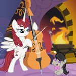  black_hair cello cub cutie_mark equine female feral fire fireplace friendship_is_magic good_parenting hair horn horse lauren_faust_(character) lauren_faust_(mlp) mammal music musical_instrument my_little_pony octavia_(mlp) pony red_hair smile teach teacher winged_unicorn wings yay young 