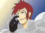  1boy armor brown_eyes dan_straight fairy_tail knight male male_focus red_hair solo 