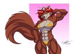  2012 abs anthro biceps bikini breasts crown female flexing invalid_tag looking_at_viewer muscles muscular_female pose skimpy smile string_bikini unknown_artist 