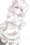  breasts fukunaga_kazuhiro highres medium_breasts merlin_prismriver monochrome simple_background smile solo thighhighs touhou white_background 