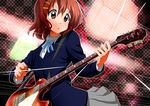  :&lt; brown_eyes brown_hair guitar hirasawa_yui instrument k-on! sakuragaoka_high_school_uniform school_uniform short_hair sweat yuubi 