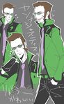  1boy ? batman_(series) black_pants dc_comics edward_nigma fingerless_gloves glasses gloves green_jacket jacket male male_focus multiple_views necktie pants sideburns solo the_riddler young_justice young_justice:_invasion 