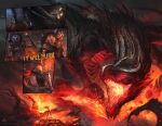 alectorfencer ambiguous_gender anthro breasts burning burning_alive burning_clothes burning_plant burning_sensation canid canine canis coyote destruction dialogue door_handle doorknob dragon duo ears_up english_text female feral fire hair horn horrified inside mammal myre myre_(alectorfencer) mythological_creature mythological_scalie mythology open_mouth outside red_hair red_lines scalie scared sharp_teeth spread_wings tavern teeth text wide_eyed wings