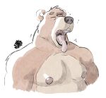 aged_up anthro arm_tuft bear biceps broad_shoulders brown_bear brown_body brown_fur cheek_tuft chest_tuft colored_sketch disney eyes_closed facial_tuft fur head_tuft hi_res hunter-husky kit_cloudkicker male mammal moobs muscular muscular_anthro muscular_male nipples open_mouth pecs shirtless_male shoulder_tuft simple_background sketch solo talespin tan_body tan_fur teeth_showing thick_neck tired tongue tongue_out tuft ursine yawn