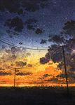 cloud cola_(gotouryouta) crow highres no_humans original power_lines scenery sky skyline star_(sky) sunset 