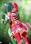  2girls absurdres abuse back_bow beaten biting biting_shoulder bleeding blood blood_drip blood_sucking blush body_blush bodysuit bow breasts brooch bruise bruise_on_arm bruise_on_face bruise_on_leg bruise_on_stomach character_request closed_eyes clover clover_rose collared_dress cowboy_shot detached_sleeves dilated_pupils dirty dirty_clothes dress drinking_blood eyebrows_hidden_by_hair fangs feet_out_of_frame flower four-leaf_clover gloves grabbing_another&#039;s_breast grabbing_from_behind green_background green_scales groping hair_flower hair_ornament hairband half-closed_eyes hand_under_clothes hand_up head_tilt helmet highres holding_back immobilization injury jewelry koeda0111 lace-trimmed_dress lace_trim legs_apart leotard long_sidelocks looking_afar magical_girl miniskirt molestation monster_girl multicolored_dress multicolored_skirt multiple_girls navel open_mouth original pain panties pantyshot peril pink_dress pink_hair pink_skirt pleated_dress pleated_skirt red_bow red_brooch red_hairband reptile_girl restrained ryona scales scratches short_dress short_hair short_hair_with_long_locks sidelocks skirt sleeveless sleeveless_dress small_breasts standing standing_restraints surprised teeth thighhighs thighs torn torn_bow torn_clothes torn_dress torn_skirt torn_sleeves torn_thighhighs trembling underwear upper_teeth_only upright_restraints utsugi_chisaki very_long_sidelocks violence white_panties yotsuba_no_senki_clover_rose yuri zettai_ryouiki 