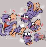 2025 anthro bed bedding big_jim_(dog_man) black_nose blanket blush butt dog_man_(series) domestic_cat duo eyewear felid feline felis furniture glasses grampa_(dog_man) kissing mammal moobs pillow purple_body simple_background slightly_chubby sugargum6