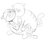 2025 4_fingers anthro big_jim_(dog_man) blush dog_man_(series) domestic_cat duo eyes_closed eyewear felid feline felis fingers glasses grampa_(dog_man) hug kissing mammal overweight simple_background sketch teddyclowns white_background