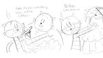 2025 anthro big_jim_(dog_man) bodily_fluids dialogue dog_man_(series) domestic_cat duo english_text eyes_closed eyewear felid feline felis glasses grampa_(dog_man) hi_res mammal overweight simple_background sketch surprised sweat teddyclowns text white_background