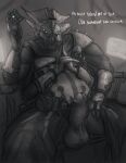 4_arms 4_eyes armor balls destiny_(video_game) dialogue digital_drawing_(artwork) digital_media_(artwork) eliksni erection genitals glans headgear helmet humanoid_genitalia humanoid_penis izrez looking_at_viewer male monochrome multi_arm multi_eye multi_limb penis sketch solo the_spider_(destiny)
