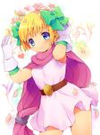  bad_id bad_pixiv_id belt bianca's_daughter blonde_hair blue_eyes bow cape dragon_quest dragon_quest_v flower gloves hair_bow lovelyclay pink_cape short_hair skirt smile solo white_background white_skirt 