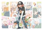  4boys 6+girls absurdres ahoge alina_(arknights) angry animal_ears antenna_hair antlers arknights bag bag_of_chips baseball_cap bathroom bear_ears black_hair black_hat black_pants black_shirt black_shorts black_sweater blue_background blue_eyes book border bow bowtie bread bread_slice bright_pupils brown_vest buttons candy carrot chinese_commentary closed_eyes collared_shirt commentary_request cowboy_shot crownslayer_(arknights) cup denim dopperu_ben double-breasted extra_ears faust_(arknights) feet_out_of_frame food full_body green_background green_hoodie green_vest grey_eyes grin hair_intakes hair_over_one_eye handheld_game_console hat highres holding holding_book holding_cup holding_handheld_game_console holding_newspaper hood hoodie horns hyena_ears jeans lace-trimmed_collar lace_trim long_sleeves looking_at_another looking_at_viewer looking_down mephisto_(arknights) misha_(arknights) mug multiple_boys multiple_girls newspaper nintendo_switch open_mouth orange_background outline own_hands_together pants patriot_(arknights) pet_food pillow pink_background pink_shirt pointy_ears rabbit_ears reading red_background red_bow red_bowtie red_eyes red_hair scales shampoo shirt shoes shopping_bag short_hair shorts simple_background sink skullshatterer_(arknights) smile sneakers soda_bottle speech_bubble spring_onion steam suspender_shorts suspenders sweater talulah_(arknights) teacup tile_wall tiles toast toilet_paper torn_clothes torn_jeans torn_pants towel undershirt upper_body vest w_(arknights) wendigo white_background white_hair white_pupils white_shirt wrapped_candy yellow_background 