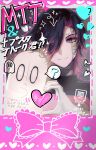  1boy ? android arrow_(symbol) black_hair bow character_name closed_mouth colored_inner_hair commentary_request cousins curtained_hair eyeshadow flipped_hair ghost gloves grey_background hair_over_one_eye heart heart_hands heart_hands_duo heart_in_heart_hands highres light_smile looking_at_viewer maika_(maikaoekaki) makeup mettaton mettaton_(box) mettaton_ex multicolored_hair napstablook one_eye_covered parted_hair picture_frame pink_eyes pink_eyeshadow pink_hair portrait short_hair simple_background spoken_question_mark translation_request two-tone_hair undertale white_gloves 
