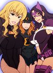  3girls belt birds_of_prey black_canary black_hair blonde_hair chiba_toshirou dc_comics domino_mask emblem female fishnet fishnets hat helena_bertinelli huntress jacket lady_blackhawk leotard mask multiple_girls navel_cutout orange_hair peaked_cap skirt thigh_strap thighhighs trio uniform utility_belt zinda_blake 