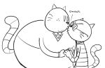 2025 anthro big_jim_(dog_man) dog_man_(series) domestic_cat duo eyes_closed eyewear felid feline felis glasses grampa_(dog_man) hi_res kissing male male/male mammal necktie overweight overweight_male simple_background teddyclowns white_background