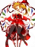  amua bad_id bad_pixiv_id black_legwear blonde_hair dress flandre_scarlet full_body hat laevatein long_hair open_mouth red_eyes side_ponytail simple_background solo thighhighs touhou white_background wings 