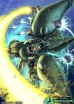  artist_request bandai battle beam_cannon cable company_name contrail copyright_logo copyright_name copyright_notice debris energy energy_beam energy_sword firing funnels_(gundam) gundam gundam_arsenal_base gundam_zz logo machinery mecha mecha_focus mobile_suit motion_blur nebula neo_zeon pink_eyes quin_mantha realistic robot science_fiction solo space star_(sky) sword thrusters title weapon 