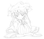  bloom breasts crescent crossed_arms greyscale hat highres large_breasts lineart long_hair looking_at_viewer monochrome patchouli_knowledge ribbon santa_(kaisou_hikuutei) smile solo touhou upper_body 