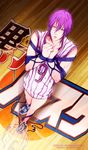  akubaka basketball_uniform bdsm blush bondage bottomless bound highres kuroko_no_basuke murasakibara_atsushi pixiv_manga_sample purple_eyes purple_hair resized solo sportswear 