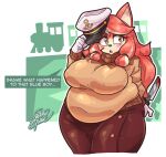 akita anthro artist_name belly big_belly big_breasts black_nose blood blood_stain blush blush_stickers bodily_fluids bottomwear breasts brown_pupils canid canine canis clothing conductor&#039;s_wife_(sonic) domestic_dog english_text eyelashes female fur gloves hair handwear hat headgear headwear highlights_(coloring) implied_murder knife long_hair mammal muffin_top narrowed_eyes nipple_outline open_mouth orange_eyes overweight overweight_female pants peaked_cap pink_body pink_ears pink_fur pink_hair pink_tongue pupils rosy_cheeks sega signature simple_background sketchytodd solo sonic_the_hedgehog_(series) spitz sweater tan_body tan_fur tan_inner_ear text the_murder_of_sonic_the_hedgehog thick_thighs tongue topwear white_background white_clothing white_gloves white_handwear