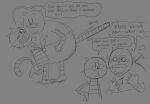 2025 4_fingers anthro big_jim_(dog_man) biped blush clothed clothing dialogue dog_man_(series) domestic_cat duo english_text eyewear felid feline felis fingers glasses grampa_(dog_man) hi_res male mammal overweight sketch teddyclowns text