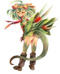  ahoge animal_ears ass green_hair green_nargacuga hairband highres looking_back monster_hunter panties personification red_eyes red_panties short_hair simple_background solo spikes tail umitsuki underwear white_background 