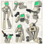 animate_inanimate arched_back bent_legs bent_over butt censor_bar censored censored_genitalia clothed clothing computer digital_drawing_(artwork) digital_media_(artwork) electronics female for_a_head from_behind_position front_view gloves glowing hand_on_head handwear hi_res high-angle_view humanoid leash leash_pull living_machine machine midriff monitor nails not_furry object_head open_clothing presenting presenting_hindquarters rear_view robot robot_humanoid salamanding screen screen_face screen_head screw screwdriver seductive sex shy slim small_waist tan_body technology tools tv_head_robot undressing wide_hips wire