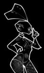 2025 black_and_white black_background blush bunny_costume clothed clothing costume fishnet_clothing fishnet_leggings fishnet_legwear glistening glistening_body glistening_thighs greyscale hi_res lagomorph leggings legwear leporid mammal monochrome rabbit simple_background skimpy solo star_eyes vib-ribbon vibri vussybussy