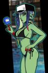 acht_(splatoon) animal_humanoid baseball_cap big_breasts big_butt bikini black_bikini black_cap black_clothing black_sclera black_swimwear blue_hair bodily_fluids breasts butt cephalopod cephalopod_humanoid choker clothing dessert ear_piercing eyebrow_piercing eyelashes facial_piercing female food green_body green_skin hair hair_over_eye hand_on_hip hat headgear headwear hi_res holding_food holding_ice_cream holding_object horizontal_pupils humanoid humanoid_pointy_ears ice_cream jewelry long_hair marine marine_humanoid mollusk mollusk_humanoid multicolored_hair necklace nintendo octarian octoling octopus_humanoid piercing pointy_ears pseudo_hair pupils red_hair sanitized_octarian sanitized_octoling side-tie_bikini side_view solo splatoon string_bikini sweat sweatdrop swimwear tentacle_hair tentacles thick_thighs two-piece_swimsuit two_tone_hair vaporeight wide_hips yellow_eyes