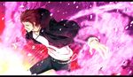  bracelet chain earrings fire hood hoodie jewelry k_(anime) male_focus necklace pink_fire red_eyes red_hair solo suou_mikoto_(k) yellow_eyes yun_(neo) 