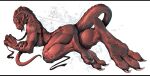 anthro claws hi_res kredri long_tail looking_at_viewer lying male muscular nude on_front scalie smile solo tail