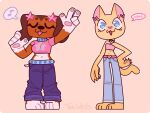 american_shorthair anthro belt blep bottomwear brooklyn_hayes canid canine canis clothing crop_top dachshund denim denim_bottomwear denim_clothing domestic_cat domestic_dog duo feet felid feline felis female floppy_ears hasbro hindpaw hunting_dog jeans littlest_pet_shop littlest_pet_shop:_popular lps_339 lps_675 mammal midriff navel pants paws savannah_reed shirt skinny tail tee-wells tongue tongue_out toony topwear y2k_(fashion)