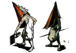  concept_art male_focus masahiro_ito monochrome official_art pyramid pyramid_head silent_hill silent_hill_2 sketch 