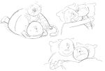 2025 anthro bedding big_jim_(dog_man) biped blanket dog_man_(series) domestic_cat duo eyes_closed eyewear felid feline felis glasses grampa_(dog_man) hi_res hug kissing mammal open_mouth overweight pillow sketch sleeping teddyclowns