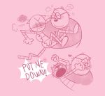 2025 angry anthro big_jim_(dog_man) blush carrying_another dialogue dog_man_(series) domestic_cat duo english_text eyewear felid feline felis glasses grampa_(dog_man) hi_res mammal mr_cl0wn open_mouth overweight simple_background text tongue tongue_out