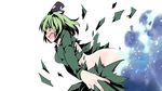  blush dress green_dress green_eyes green_hair hat huangquan_dong_(sinchi) looking_back open_mouth soga_no_tojiko solo tate_eboshi tears torn_clothes touhou transparent_background 