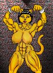  abs biceps big_breasts black_hair bound breasts cat chain cherry ear_piercing feline female greygarou_(artist) hair invalid_tag mammal muscles muscular_female nipples nude piercing pussy shackles solo tongue tongue_out yellow_eyes 