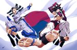  abs baggy_pants barefoot black_hair breasts capcom chae_lim crossover dougi drill_hair feet flag_background flying_kick foreshortening glowing glowing_eye han_juri kicking kof:_maximum_impact medium_breasts midriff multiple_girls navel pants pov_feet purple_eyes scamwich snk soles south_korean_flag street_fighter street_fighter_iv_(series) taekwondo the_king_of_fighters toes tomboy toned twin_drills underboob 