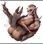 2025 2_toes alien barefoot bioware blue_eyes butt claws curled_up electronic_arts feet feet_up female foot_fetish foot_focus kredri legs_up letterbox lying mass_effect nude on_back plantigrade simple_background soles solo text toe_claws toes turian url white_background wrinkled_feet wrinkles
