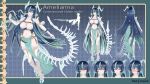  1girl absurdres ame_amelianna_(vtuber) aqua_border aqua_hair aqua_horns artist_name bare_shoulders black_dress black_hair blue_background blue_shoes border breasts character_name closed_mouth clothing_cutout collarbone colored_tips commentary commission diamond_earrings dragon_girl dragon_horns dragon_tail dress earrings english_commentary from_behind full_body gold_circle gold_earrings high_heels highres horns indie_virtual_youtuber jewelry large_breasts long_hair multicolored_hair multiple_expressions multiple_views navel outline outside_border reference_sheet roojinald second-party_source shaded_face shirt shoes skeletal_tail smile standing stiletto_heels stomach_cutout straight_hair streaked_hair tail thighhighs very_long_hair white_outline white_shirt white_thighhighs 